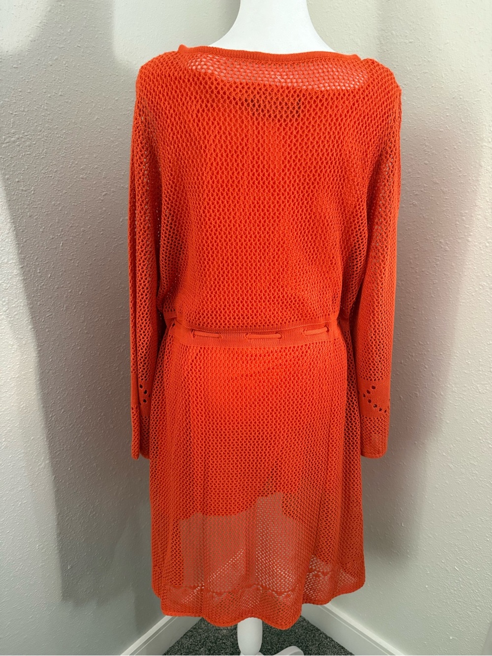 New York & Company Orange Crochet Knit Dress Swim Cover Up Tie Waist Large NWT - Picture 7 of 10